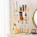 shuang qing 3-Tier Corner Bathroom Counter Organizer – Classic Storage Shelf for Makeup, Perfume & Toiletries, Space-Saving Countertop Tray Fits Bathroom, Dresser, Kitchen (Vintage Gold)