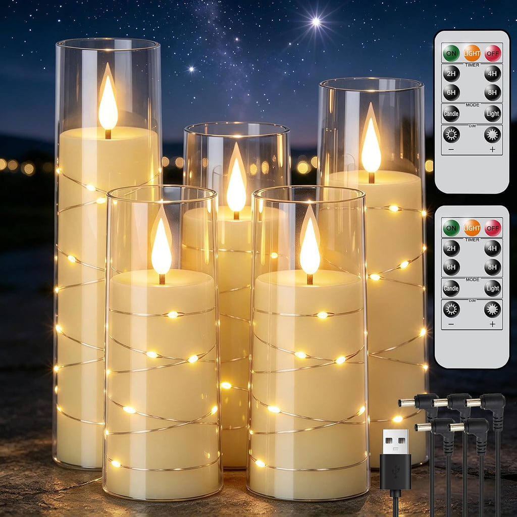 Rechargeable Flameless Candles String Light Battery Operated 2 Remote Clear