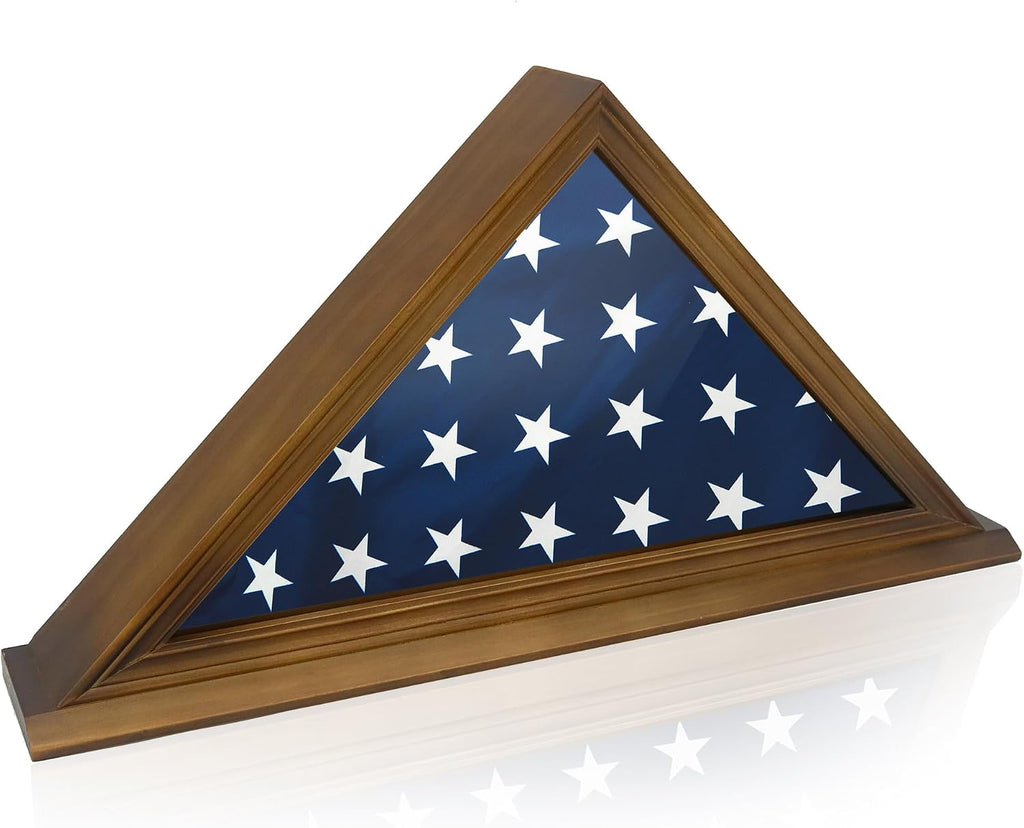 Folded Flag Display Case for 5'x9' Military Burial Flag, Walnut Solid Wood