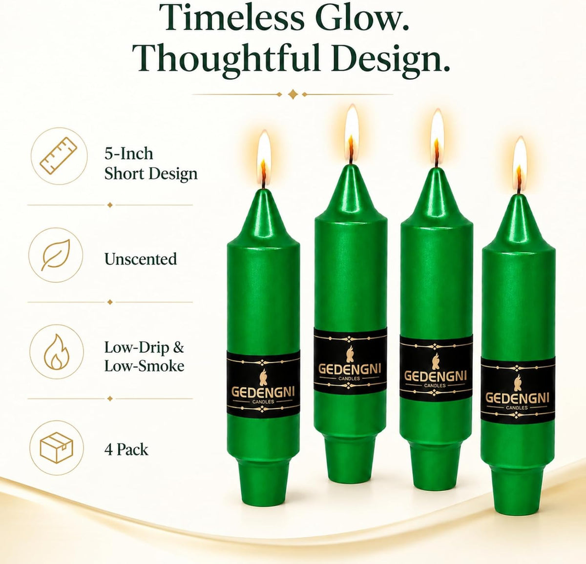Short Taper Candles 4 Pack,5 Inch Metallic Green Candle Sticks