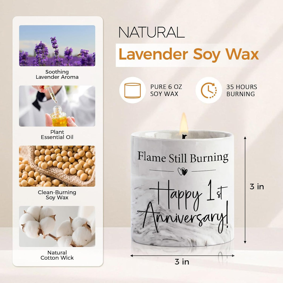 FreeJac 1st Paper Anniversary Candle for Couple - Marble Lavender Gift, 6oz