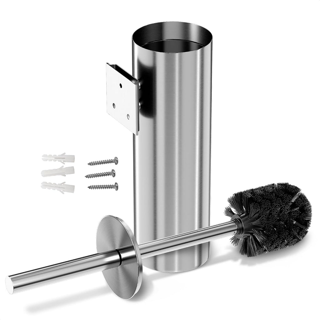 Wall-Mounted Toilet Brush and Holder Set, Stainless Steel (Silver)