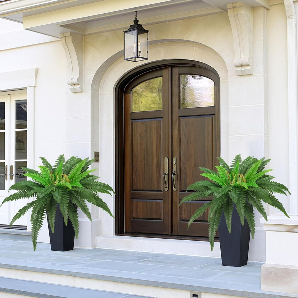 40" Artificial Boston Ferns Bush Plants, Set of 2, Large Faux Ferns Hanging Decor with 53 Fronds, Fake Vines Indoor Or Outdoors Planter for Home and Office Decor
