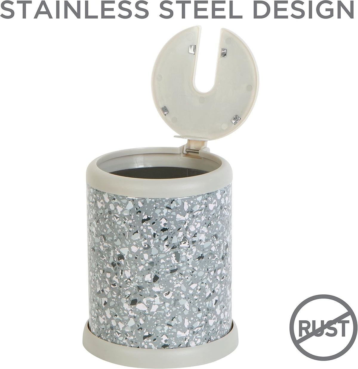 Bath Bliss Toilet Brush and Holder | Self Closing Lid | 360 Degree Brush Head | Bathroom Cleaning | Compact Size | Storage and Organization | Terrazzo grey with pink speckles