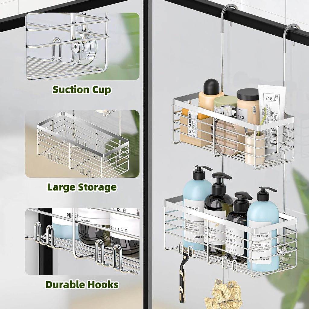 YUOROS 2 Tier Shower Caddy Hanging Over the Door (Silver)