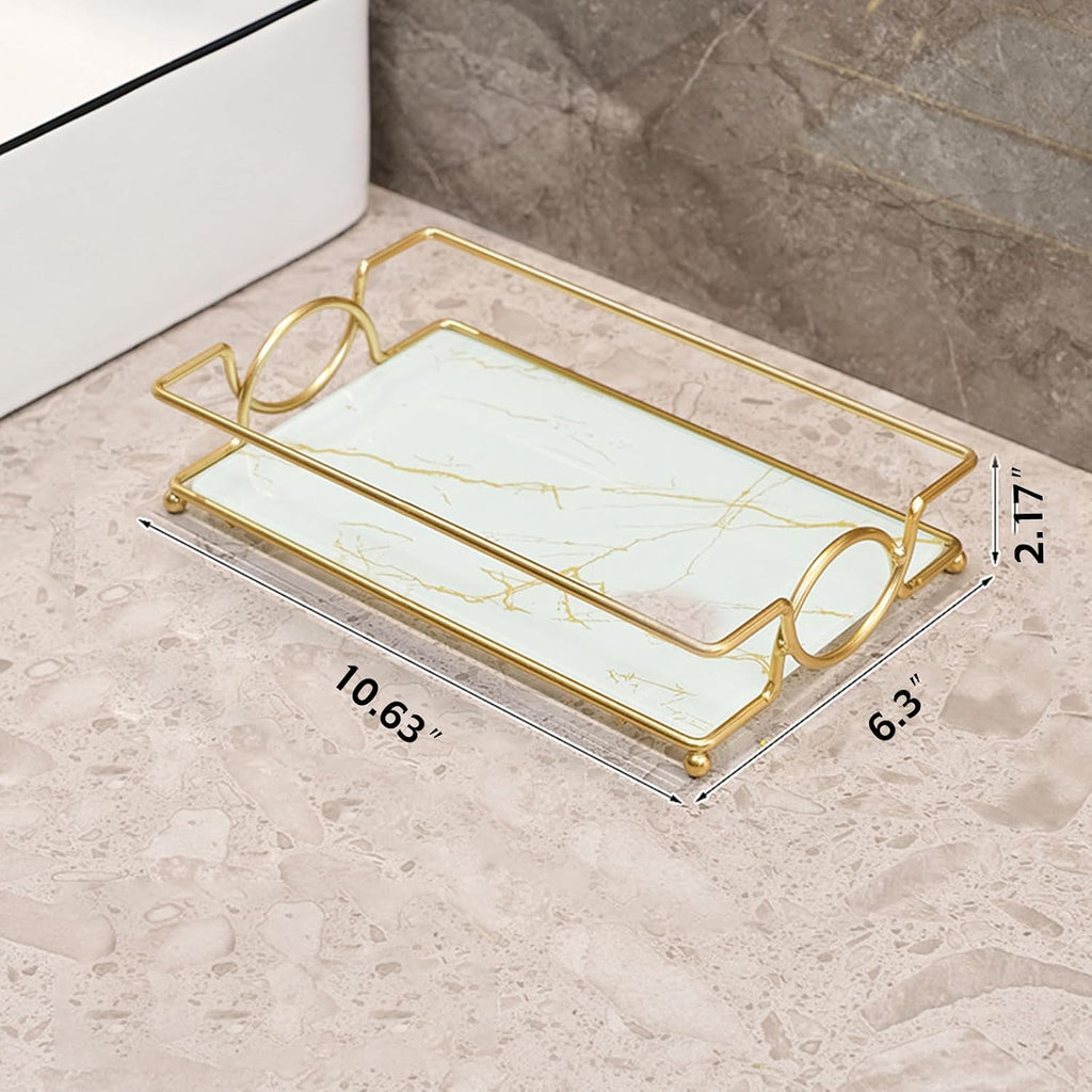 Toilet Tank Tray White Gold Glass Bathroom Vanity Organizer