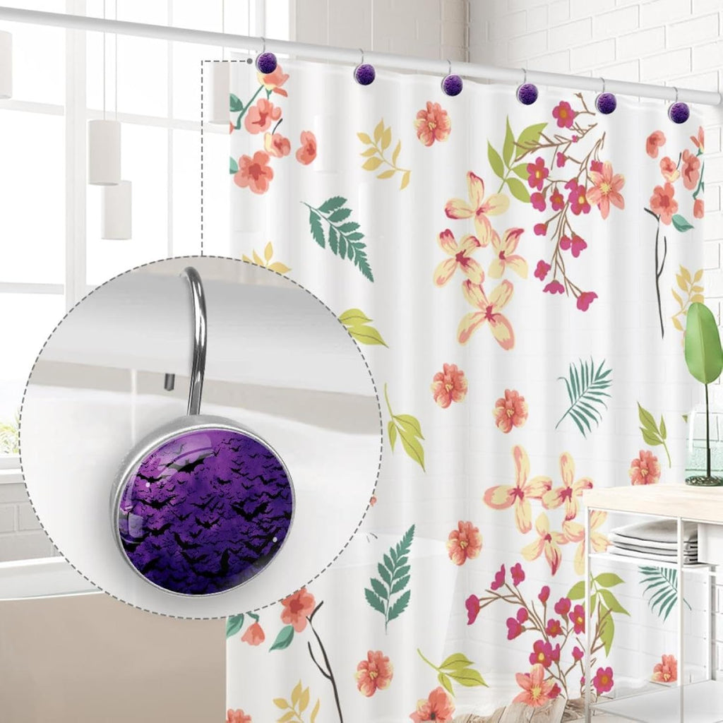 12 PCS Halloween Bats Shower Curtain Hooks, Rustproof Stainless Steel Decorative Shower Curtain Rings Hangers for Bathroom Living Room Bedroom Curtains Rods