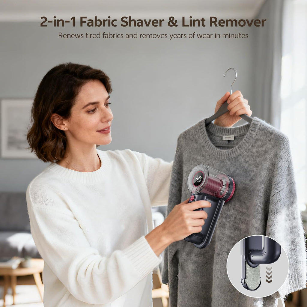 Rechargeable Fabric Shaver, 2-in-1 Lint Remover with 6-Blade (BlueRose)