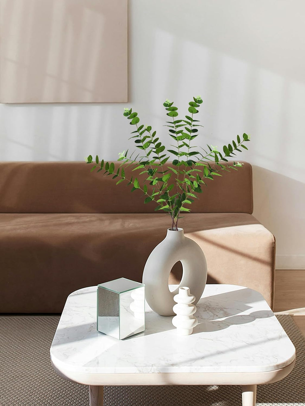 Forlaoers Green Fake Eucalyptus Faux Greenery Stems Silk Plants 32" Tall Leaves Olive Branches for Vases Home Decor Floral Arrangements Indoor Wedding Flowers (B:3pcs 31" Tall Green Eucalyptus)