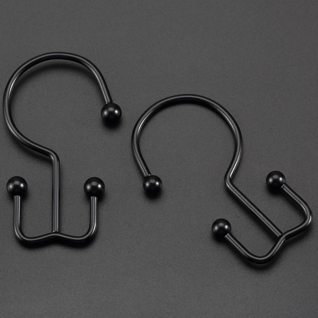 CHICTIE Black Shower Curtain Hooks, Double Shower Curtain Rings, Stainless Steel Shower Curtain Hooks Rings Rust Proof, Anti-Drop Shower Hooks Hangers for Shower Curtain Rods Bathroom (12 Pack)