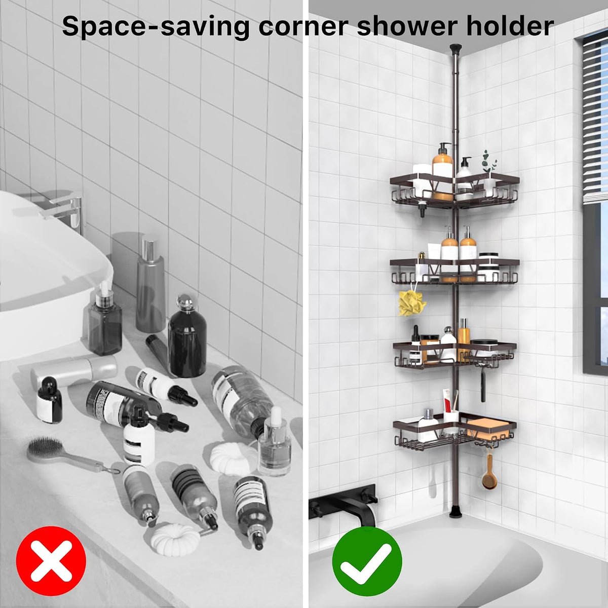 KEGII 4-Tier Corner Shower Caddy Tension Pole, Bathroom Shelf, Bronze
