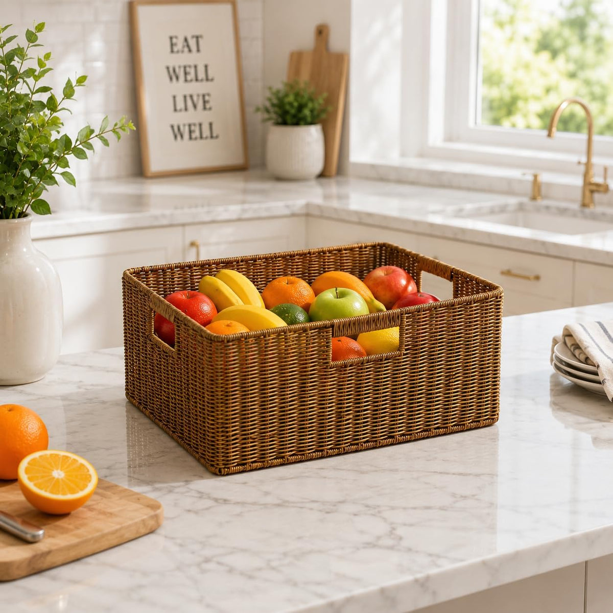 Large Wicker Basket, Waterproof Wicker Storage Basket for Organizing, Brown