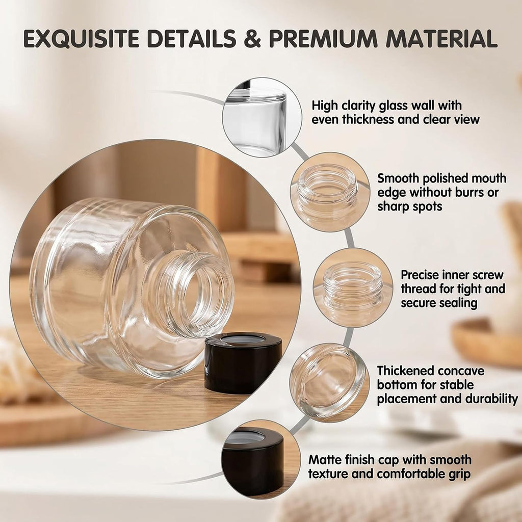 Set of 2 Glass Essential Oils Diffuser Bottles Fragrance Bottle Jars Containers for DIY Replacement Reed Diffuser Sticks Sets Essential Oils Crafts Decor (50ML Black Cap)