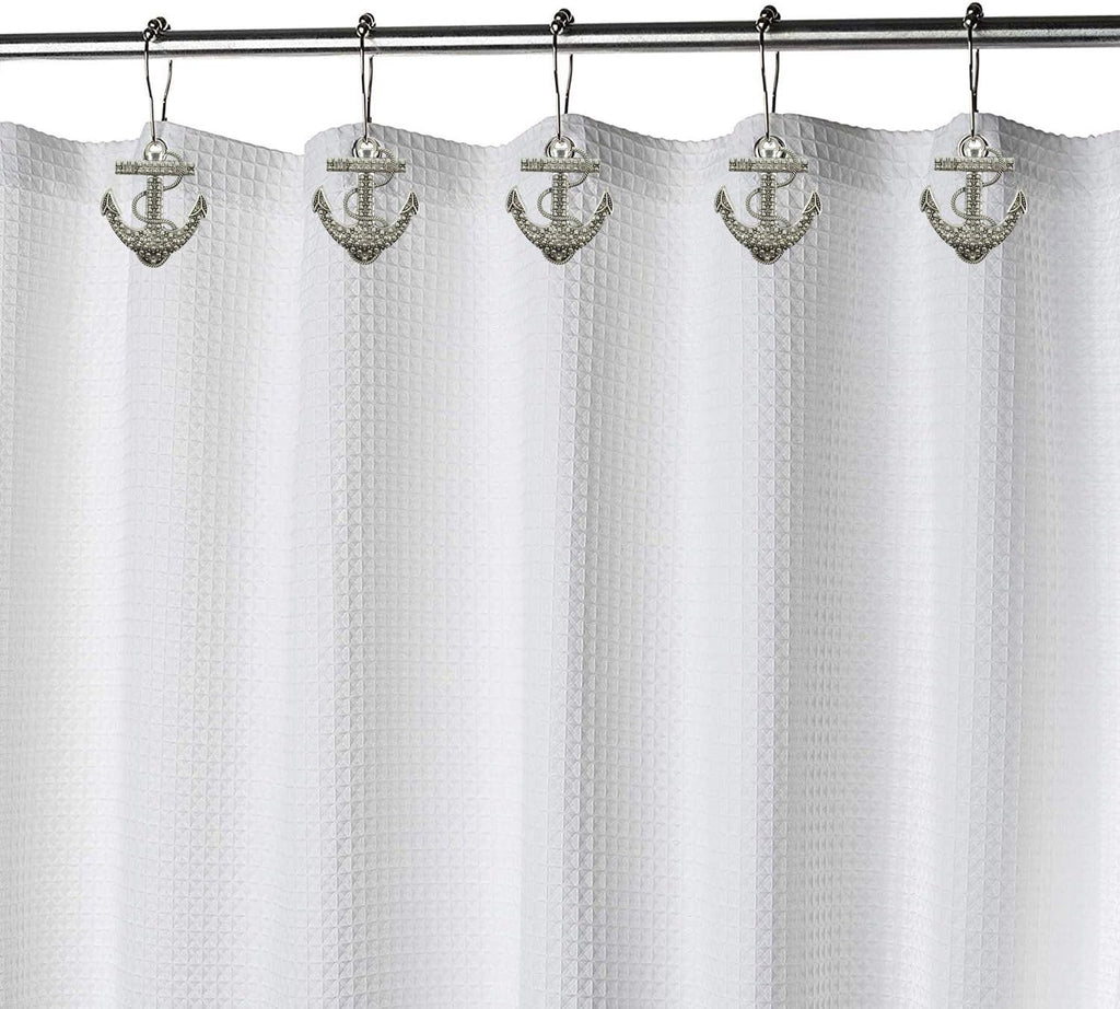 Set of 12 Anchor Shower Curtain Hooks Decorative Home Bathroom Nautical Ocean Boat Sailing Tropical Beach Island Coastal Bath Theme Style Stainless Steel Rustproof (Silver)
