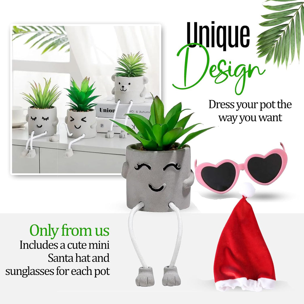 Zen Home Cute Fake Plants for Shelf - Mini Succulent Plants - Small Artificial Plants for Shelf Decor - Desk Plants for Office - Small Faux Plant - Cute Fake Plants for Home, Office, Class (Shy Kid)