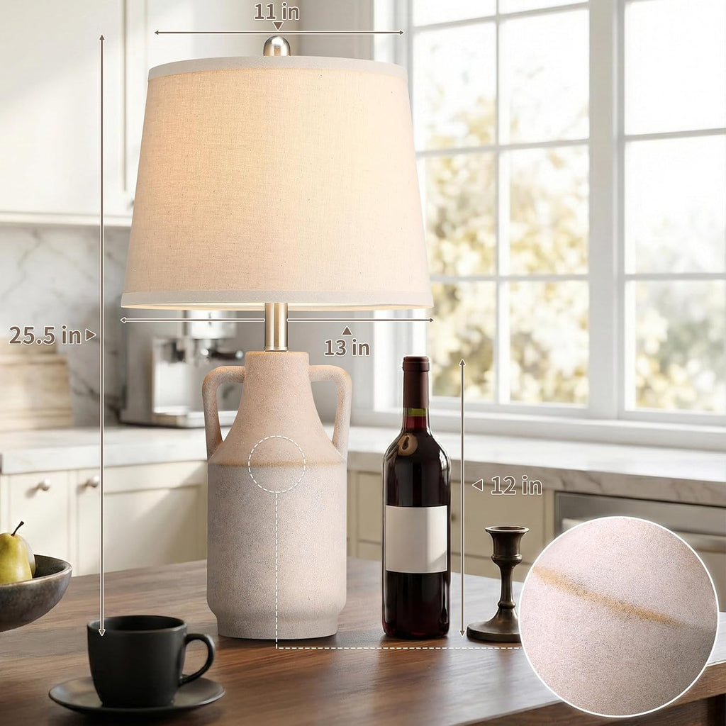 Lovlast 26" Modern Farmhouse White Table Lamp for Bedroom Living Room