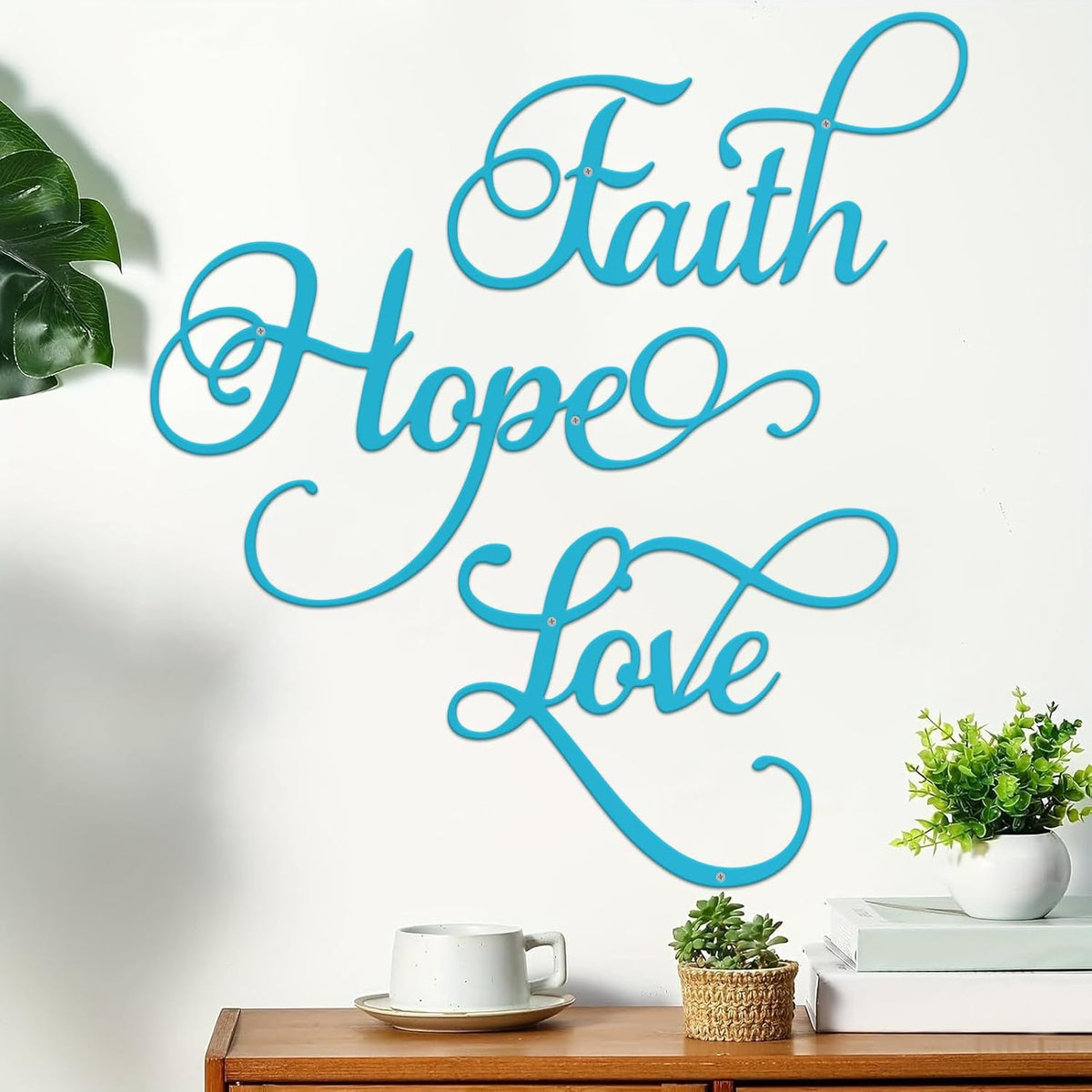 ESTART Faith Hope Love 3Pcs Metal Farmhouse Inspirational Wall Art Sign