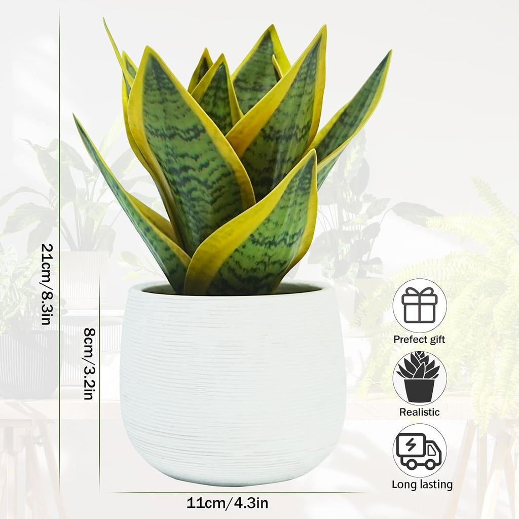 8" Fake Snake Plant in White Ceramic Pot,Small Fake Plant