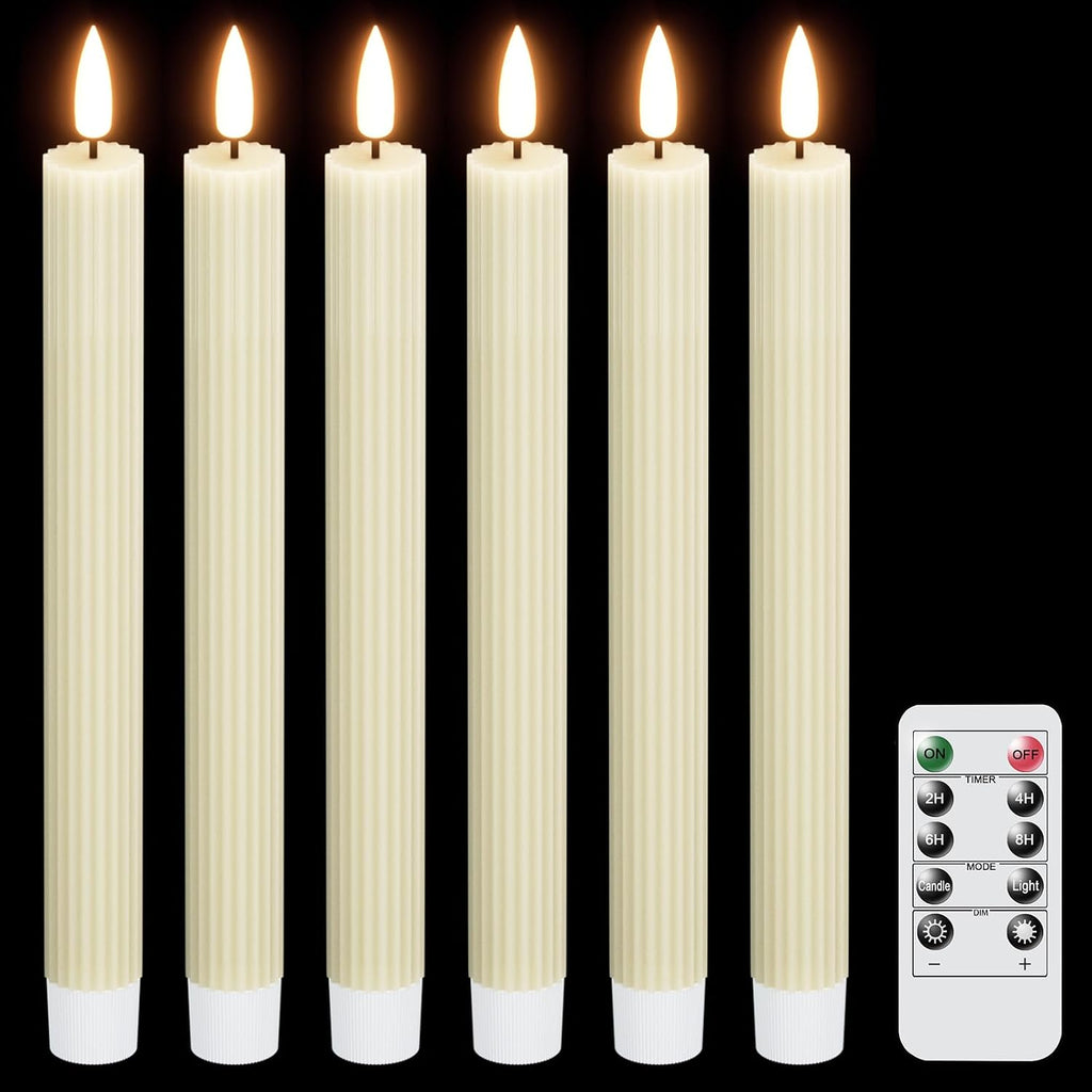 Ivory Flameless Taper Candles Battery Operated with Remote Timer