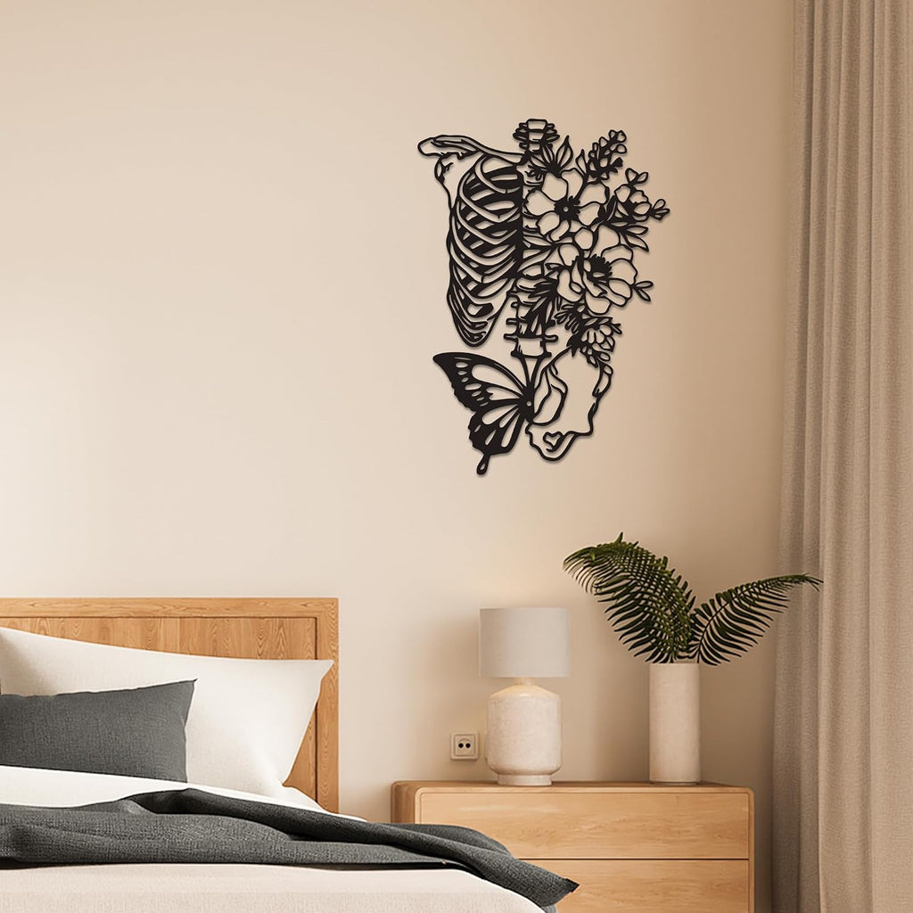 Rajukit Skull & Butterfly Wall Art, Gothic Decor