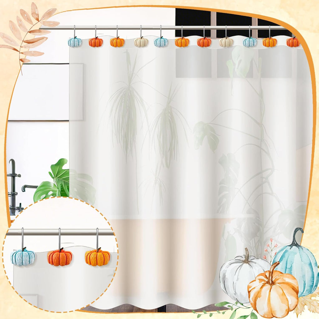 Reallnaive 12 Pcs Pumpkin Fall Shower Curtain Hooks Farmhouse, Blue