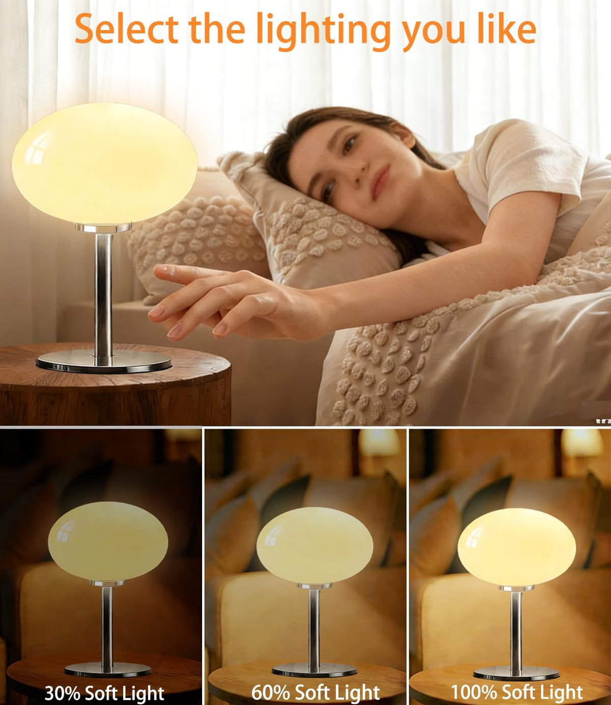 Glass Mushroom Lamp, Mid Century Dimmable Lamp 3 Color Temperatures Table Lamp for Bedroom Living Room Bedside Lamp, Cute Lamp Modern Small Lamp (8W, Beige)