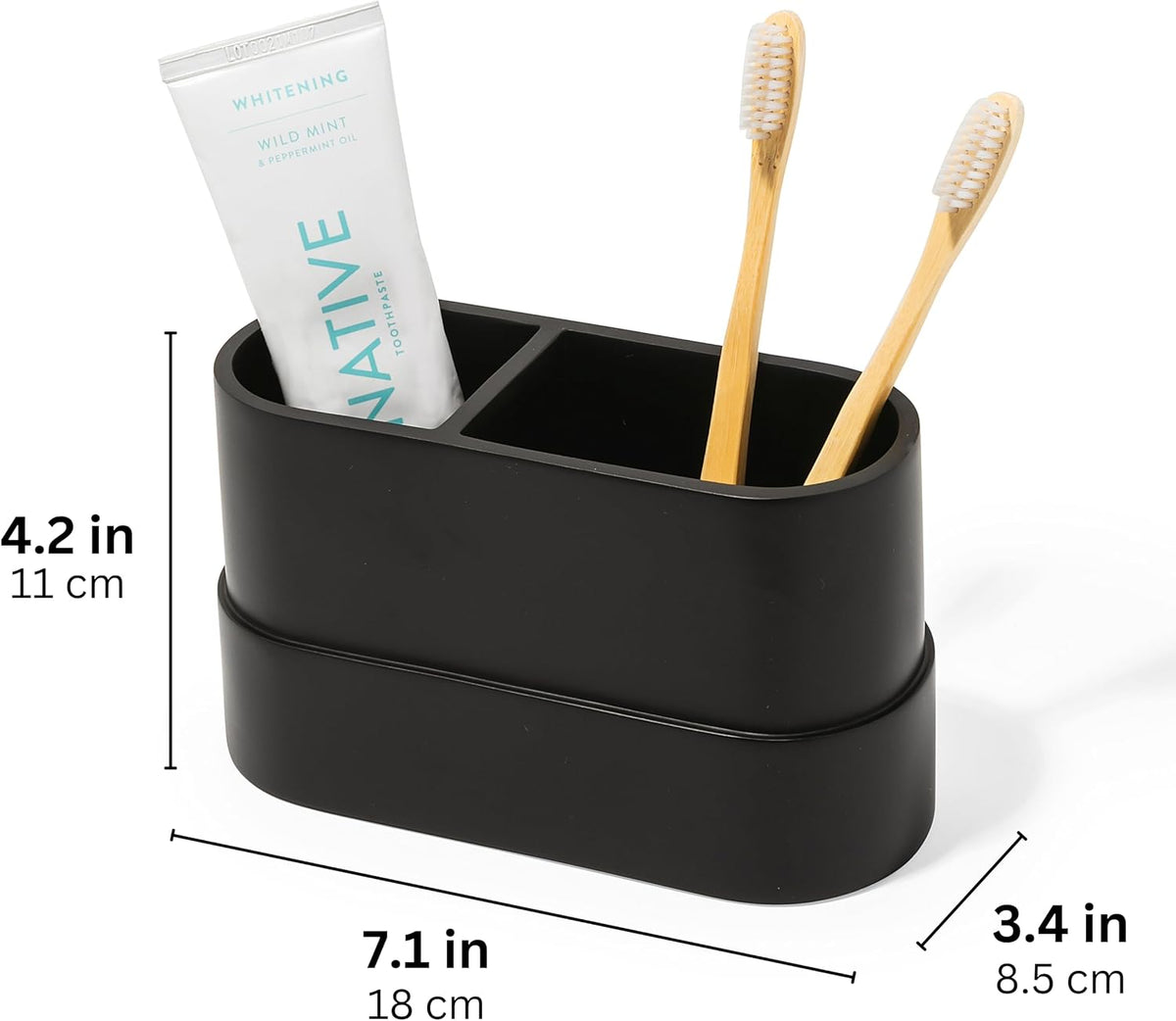 Yew Design Matte Black Bathroom Toothbrush Holder Cup - Round Large