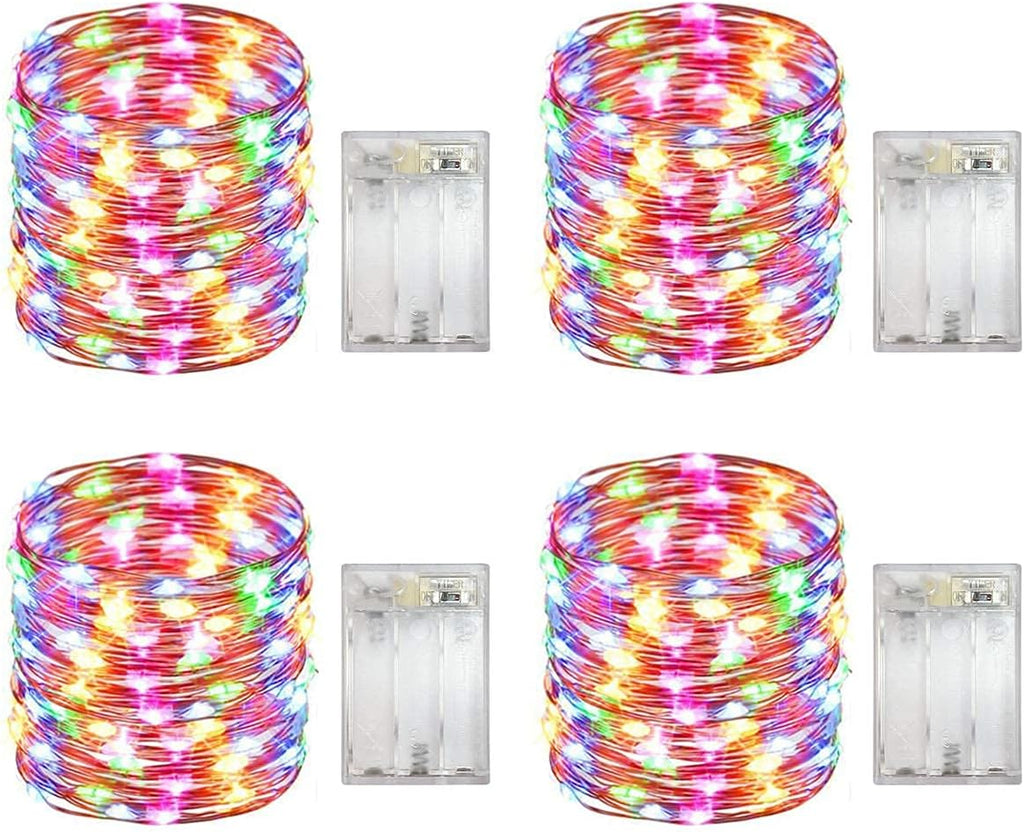 4 Pack Battery Operated Dewdrop Led Lights,Indoor Mini Fairy Lights With Timer Function,For Wedding Home Parties Christmas Holiday Decoration,6 Hours on/18 Hours Off ,30 Count LED,10 Feet(Multi color)