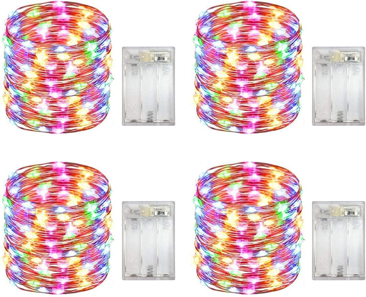 4 Pack Battery Operated Dewdrop Led Lights,Indoor Mini Fairy Lights With Timer Function,For Wedding Home Parties Christmas Holiday Decoration,6 Hours on/18 Hours Off ,30 Count LED,10 Feet(Multi color)