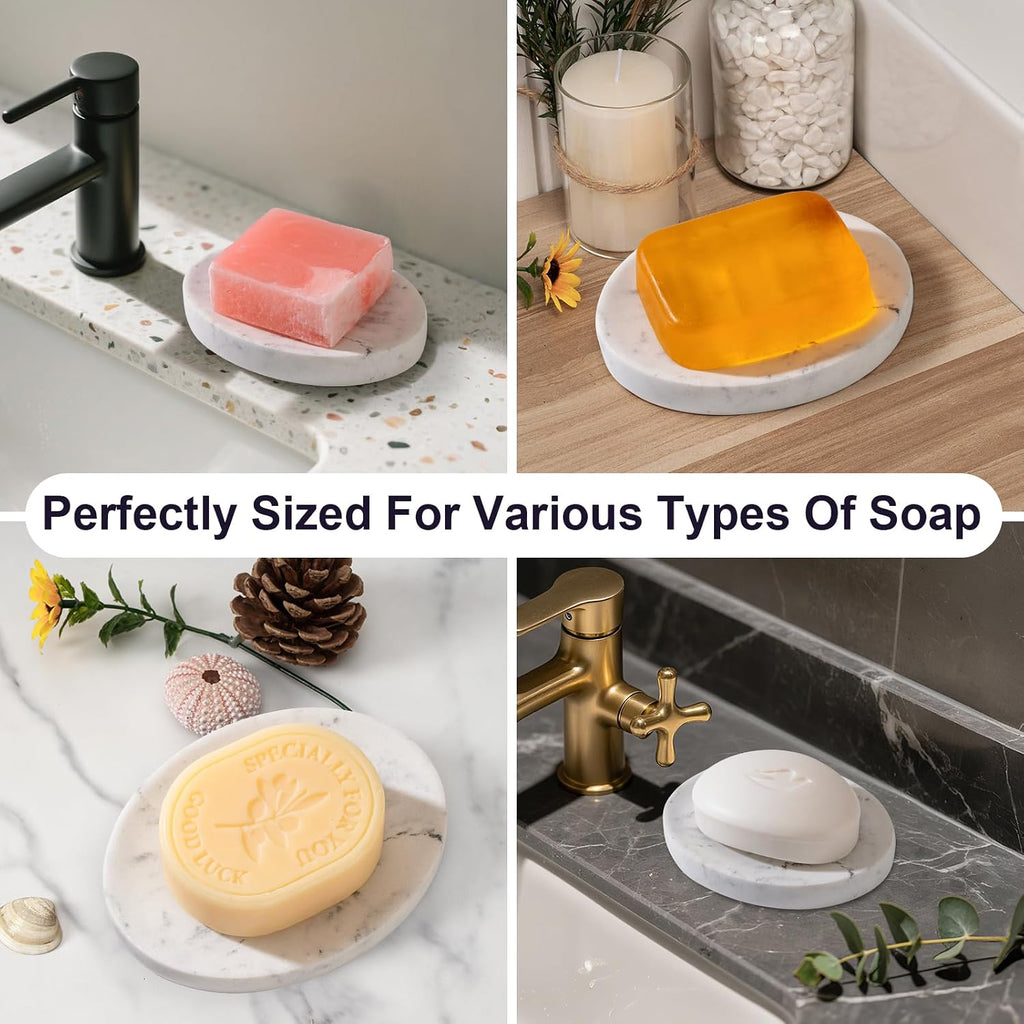 Mini Soap Dish Bathroom Resin Marble Look Bar Soap Holder for Shower Soap Tray for Kitchen Sink(Marble White)