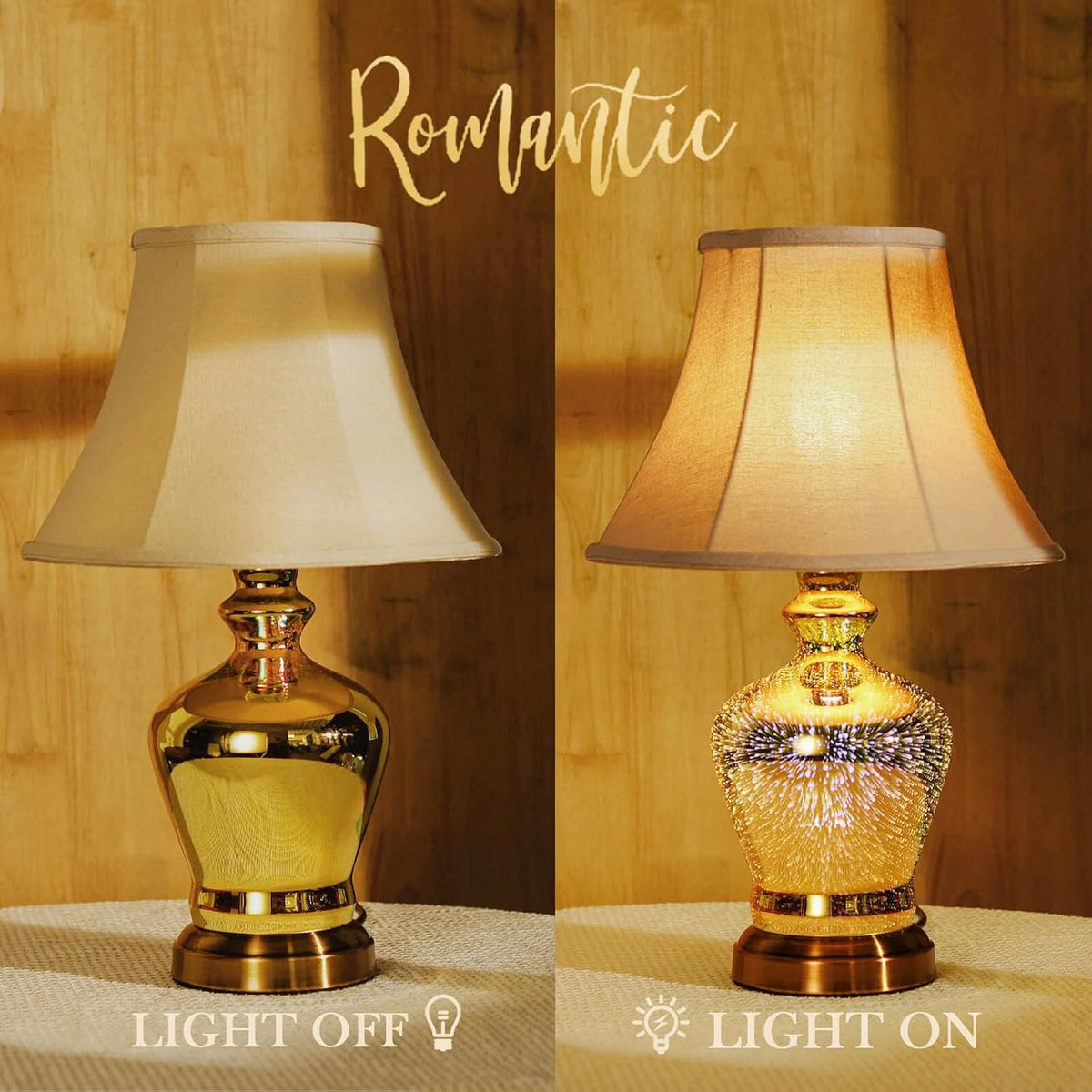 Porseme 3D Effect Glass Table Lamp, Handmade Glass Base, Energy Saving LED Bulb Included, Stylish and Durable, Perfect for Bedroom, Living Room, Office