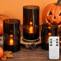 3Pcs Black Halloween Flameless LED Pillar Candles,Flame Light with Remote