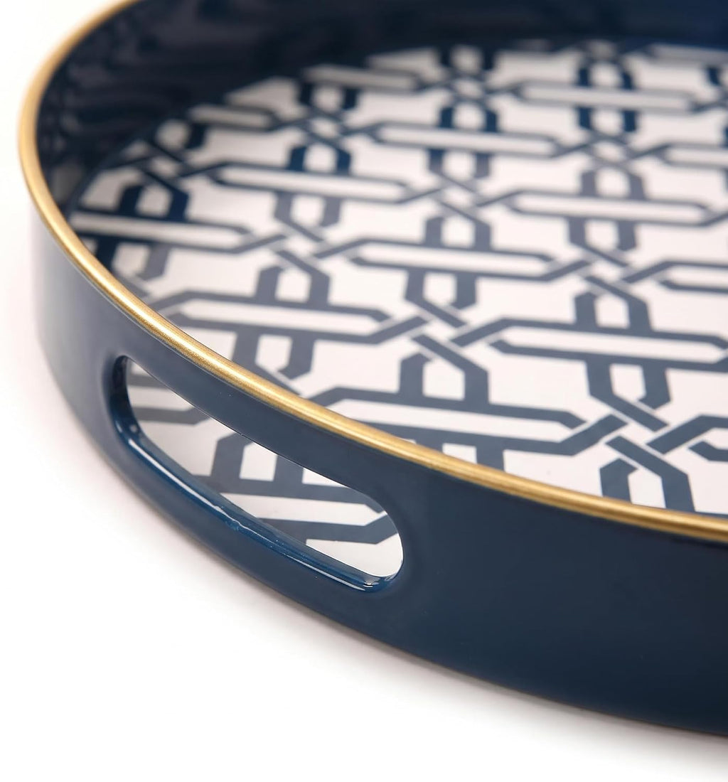 Spsyrine Round Plastic Geometric Serving Tray for Bathroom, Kitchen