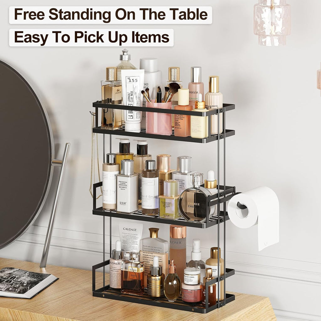 Godboat 3-Tier Over Toilet Storage Shelf, Wall-Mount with 2 Hook/Paper Rack
