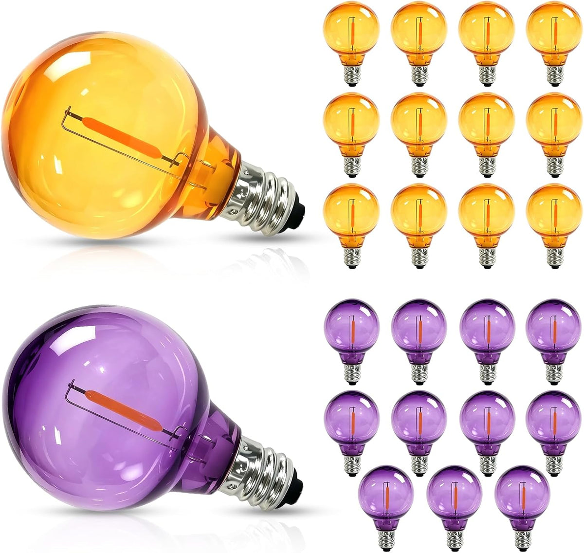 25PK G40 Halloween LED Replacement Purple and Orange Light Bulbs, 0.6W