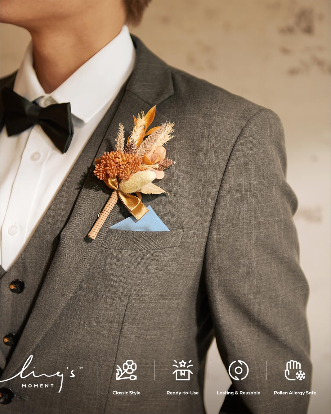 Ling's moment Boutonniere for Men, 2pcs, Rust Boho Terracotta