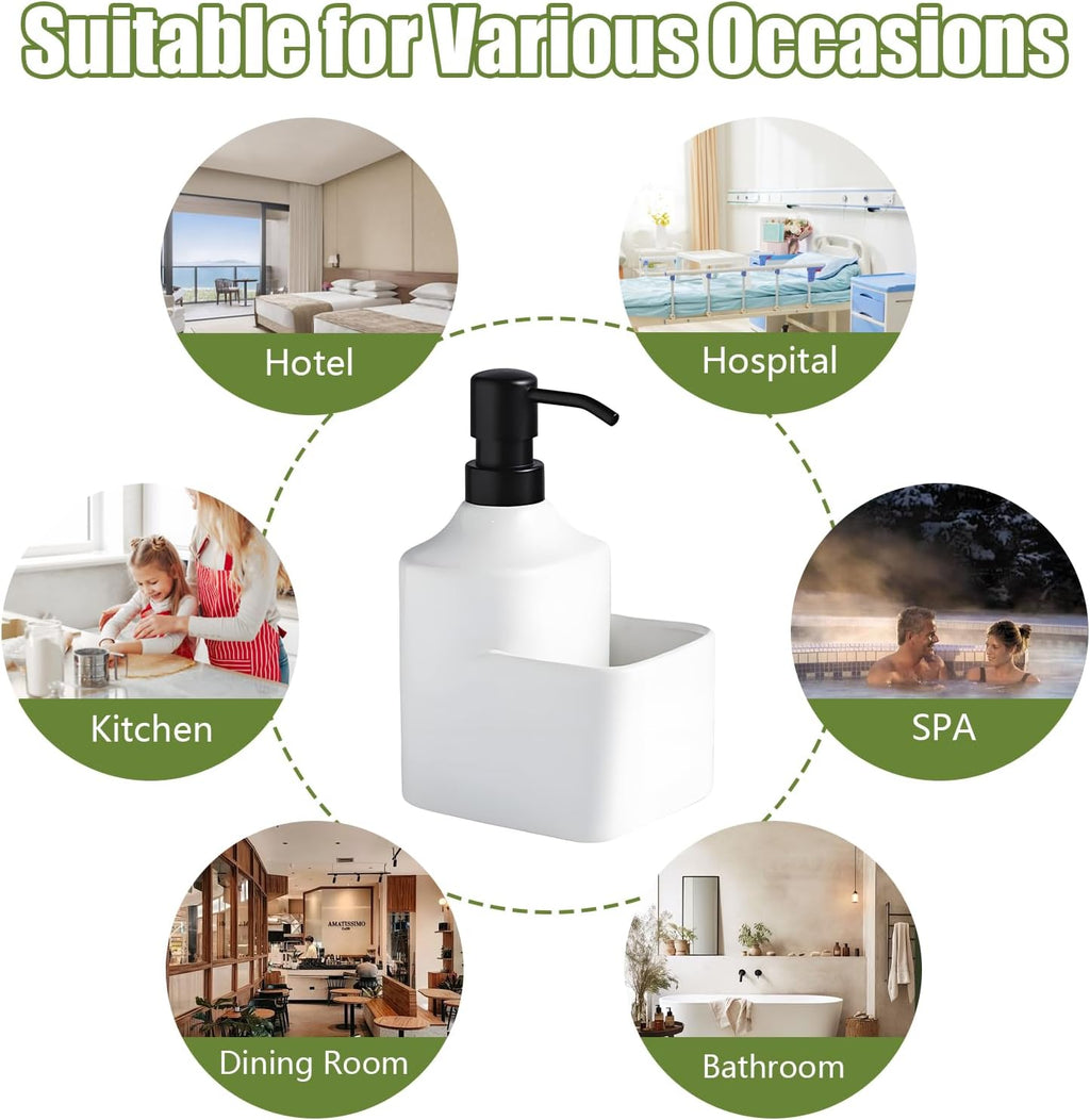 Gets Soap Dispenser White Ceramic Pump Bottle with Storage Holder