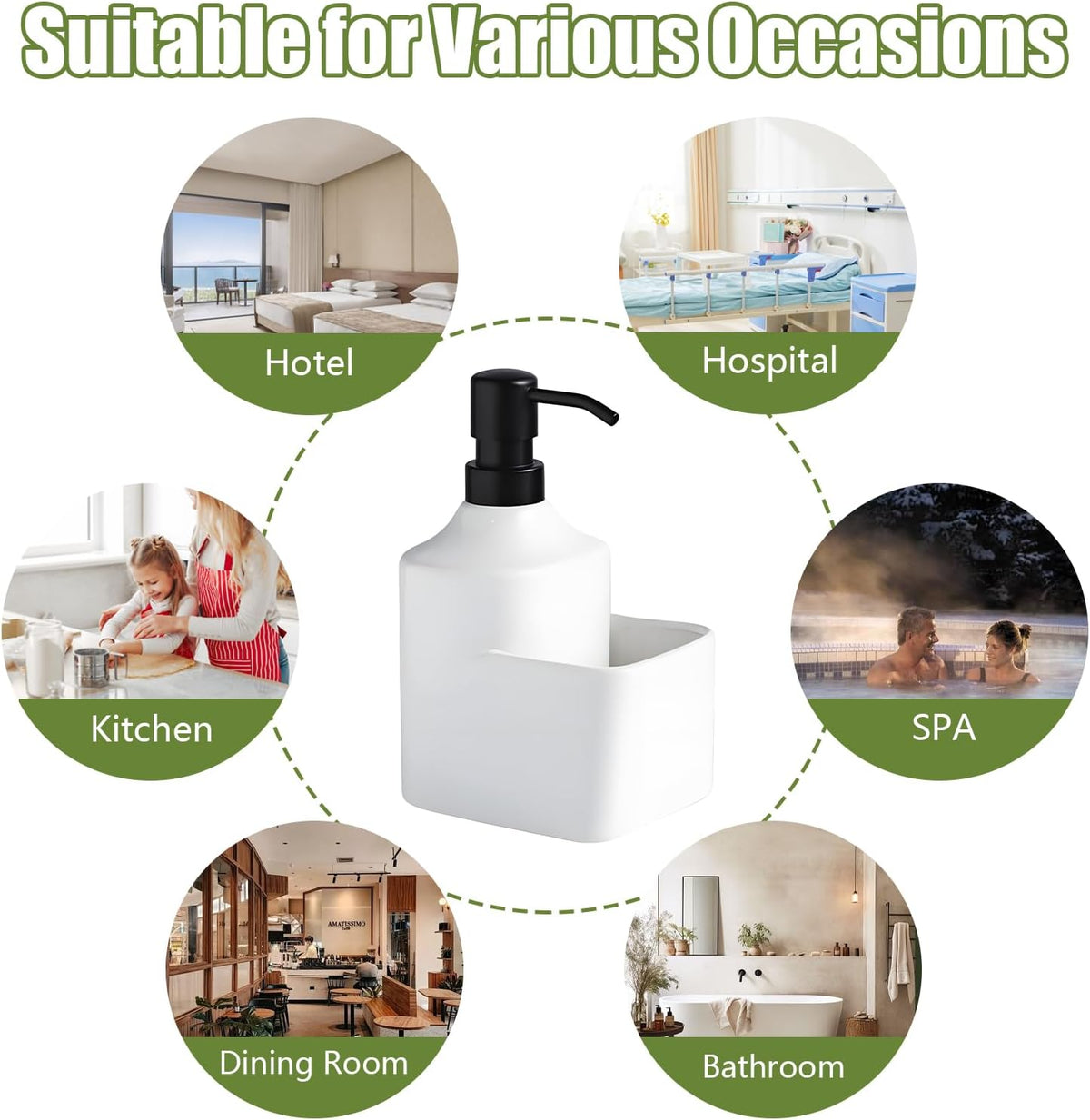 Gets Soap Dispenser White Ceramic Pump Bottle with Storage Holder