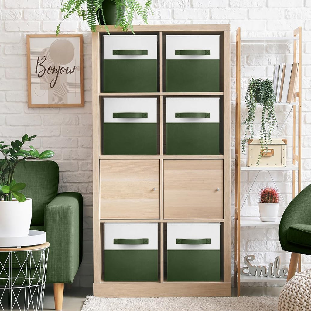 Sorbus Fabric Storage Cubes, 6-Pack Foldable Bins (Dark Green)