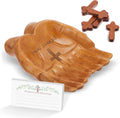 LemonRoad 36 Pcs Prayer Bowl Set Christian Gifts Wooden Prayer Bowl with 5 Wood Hand Held Crosses 30 Printed Cards Religious Gift for Mom Dad Birthday Retirement Home Table Decor(Hands Shaped)