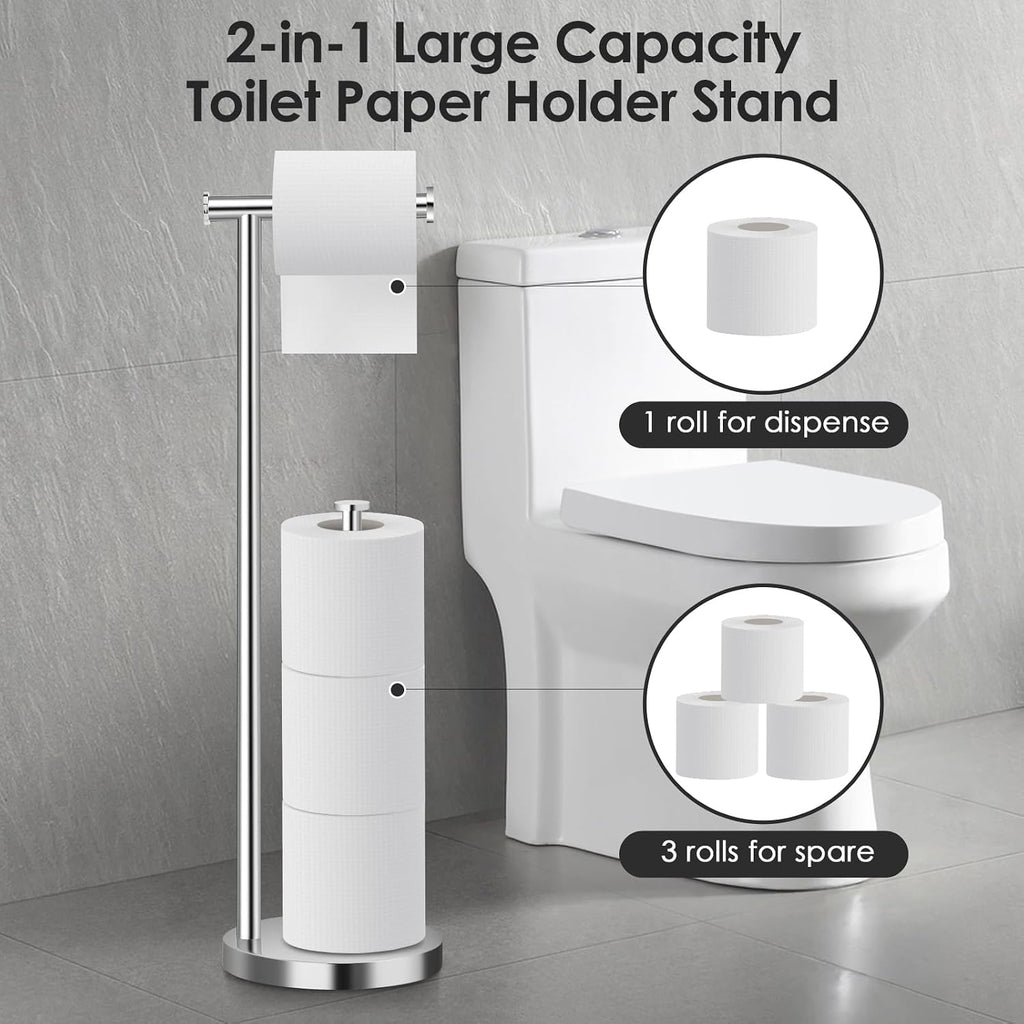 Toilet Paper Holder Stand, Chrome Bathroom Toilet Paper Stand,Large Reserve