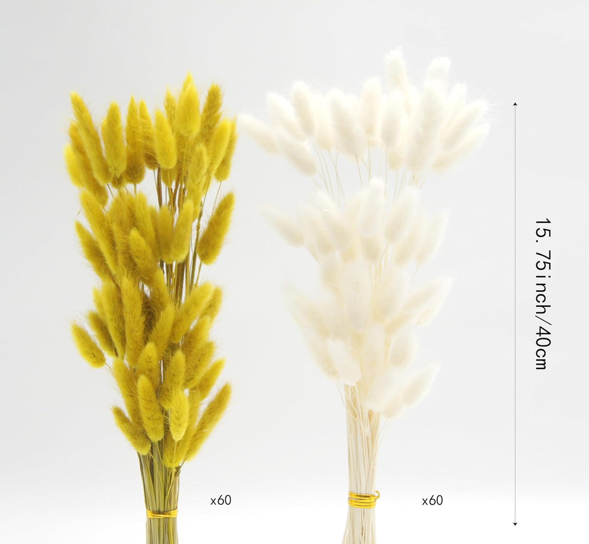 Dried Bunny Tails Flowers 120pcs Tail Dried Flowers Pampas Grass Natural Dried Floral Arrangement 17" for Christmas Halloween Boho Decor Home Wedding DIY Craft Decoration(White and Yellow)