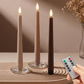 Brown Flameless Taper Candles, Wax LED Candles with Remote Battery Operated