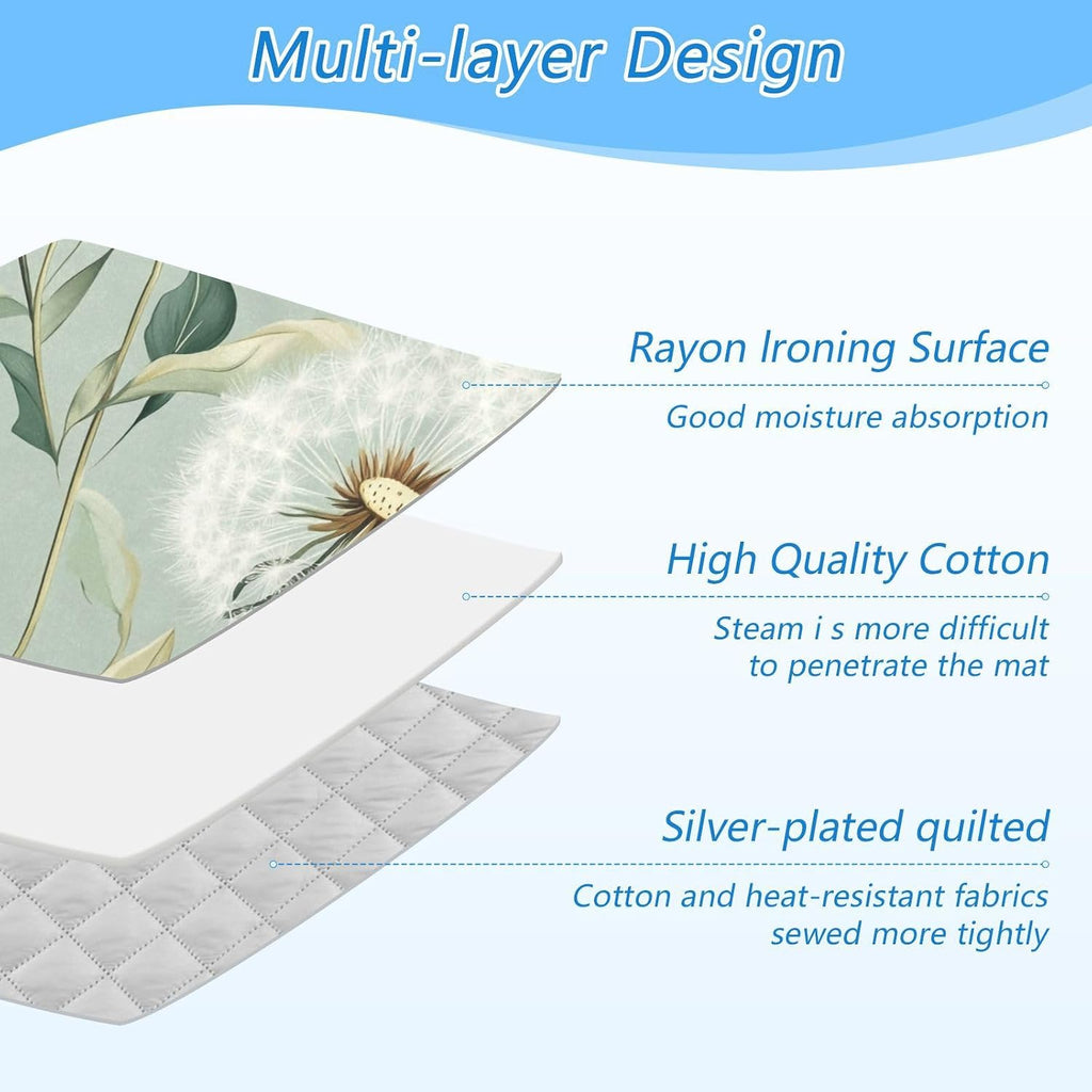 Ironing Mat &Pad Magnetic Heat Resistant Pads Portable Travel Ironing Blanket Ironing Board Covers 27.6x47.2Inches Sage Green Dandelions17