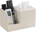 Square Tissue Box Cover with Remote Control Holder, Linen Beige