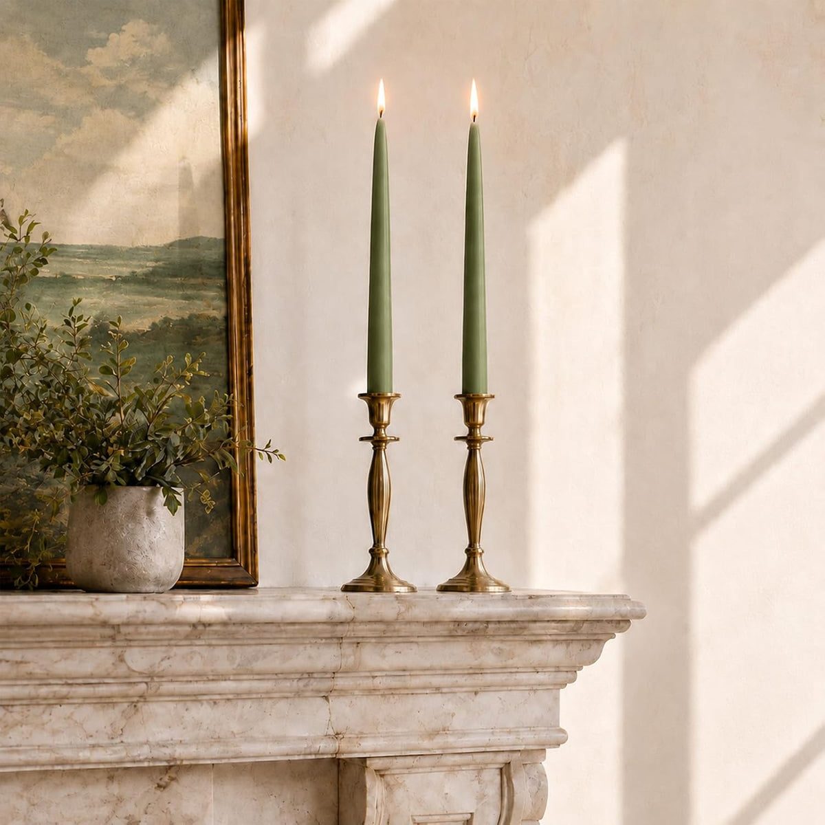 Green Beeswax Taper Candles,8" Long Candlestick,smokeless dripless unscented Natural Beeswax Candles.for Gift,Mother's Day (Green, 12 Pack)