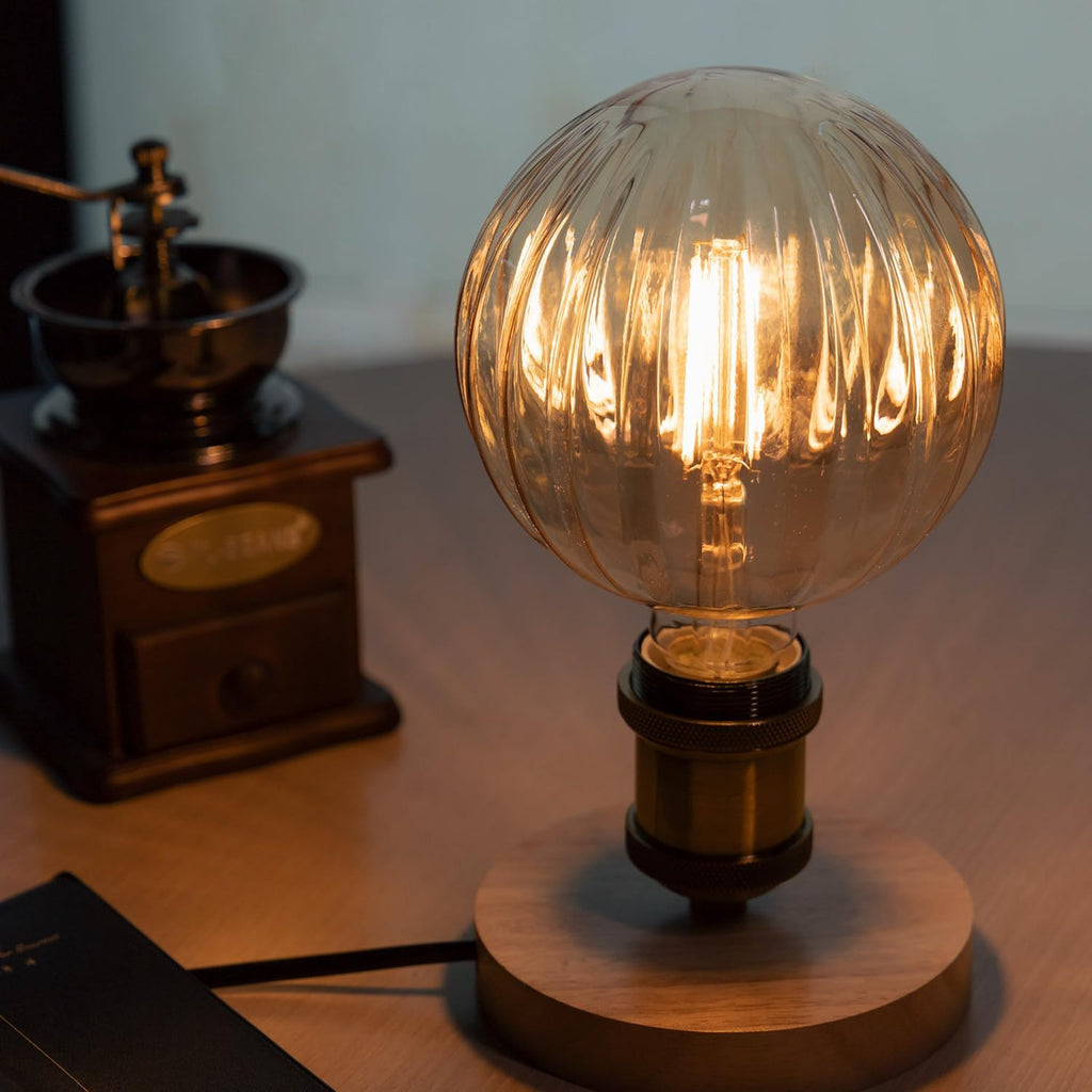 Hand Blown LED Edison Bulb, G40 Watermelon Ribbed Amber Glass, 4W 2500K Vintage Light, E26 Non-Dimmable Decorative Lamp for Farmhouse, Cafe, Bar Pendant Lighting