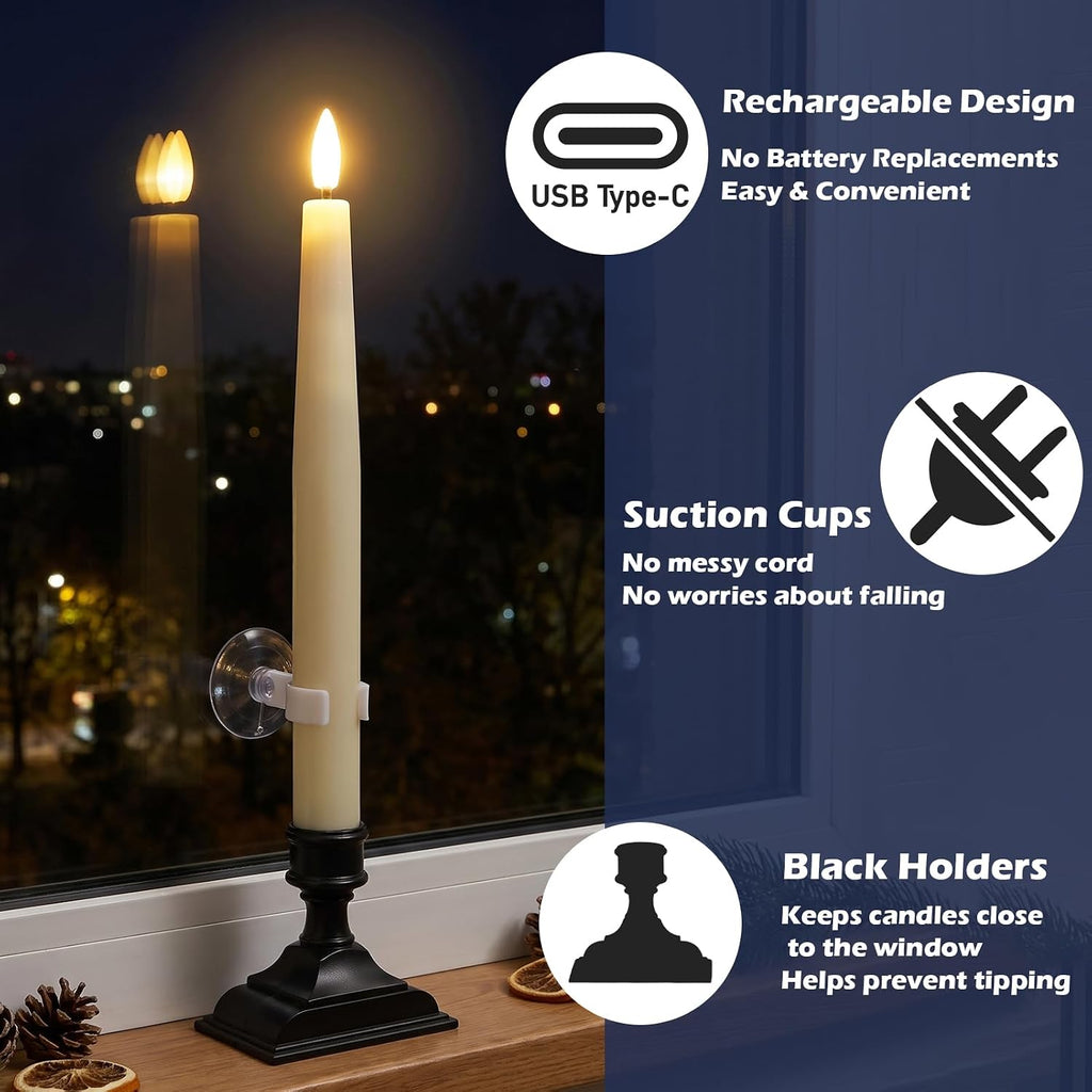 GenSwin Rechargeable Window Candles Sensor Dusk to Dawn with Charging Base