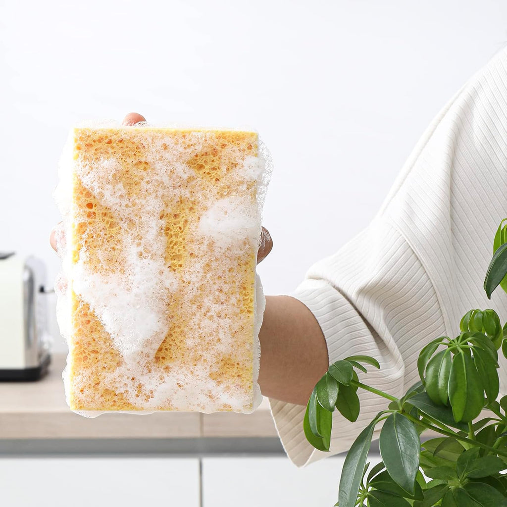 Natural Kitchen Sponges, 2" Thick Heavy Duty Scrub Sponge, 2 Pack