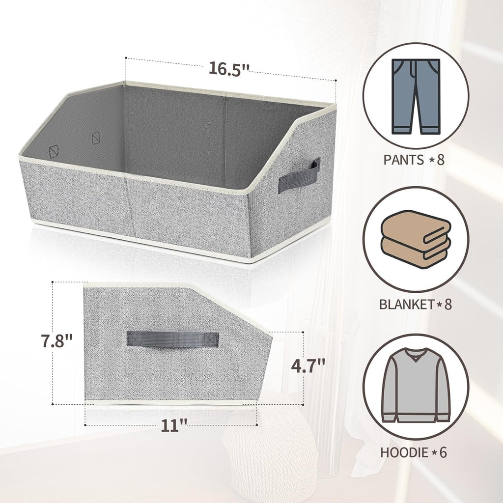 Homsorout Trapezoid Bins for Organization - 8 Pack Storage Cubes, Decorative Fabric Organizer Bins, Large Baskets for Storage, Linen Storage Organizer for Clothes, Books, Home, Light Gray